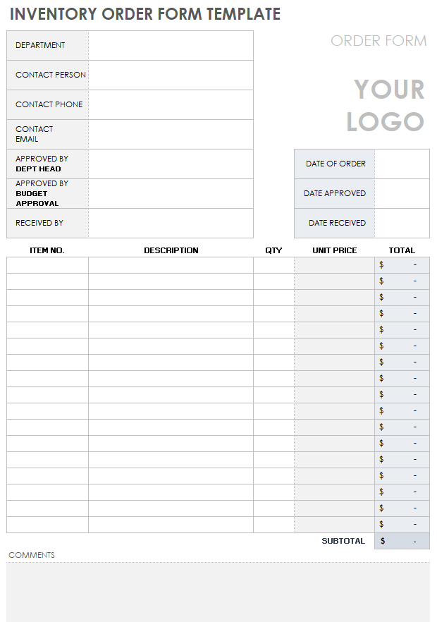 Download Free Inventory Form Templates Smartsheet