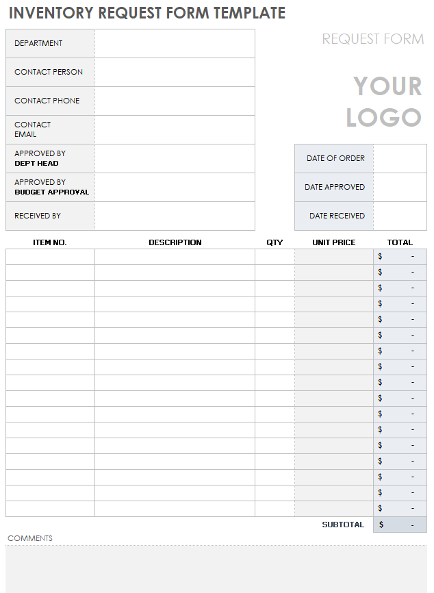 Download Free Inventory Form Templates Smartsheet