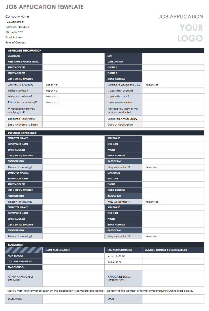 application for employment template