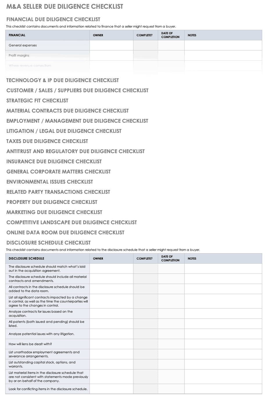 Free Due Diligence Templates and Checklists Smartsheet