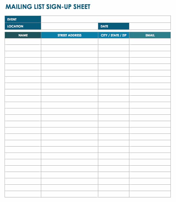 sign up template excel