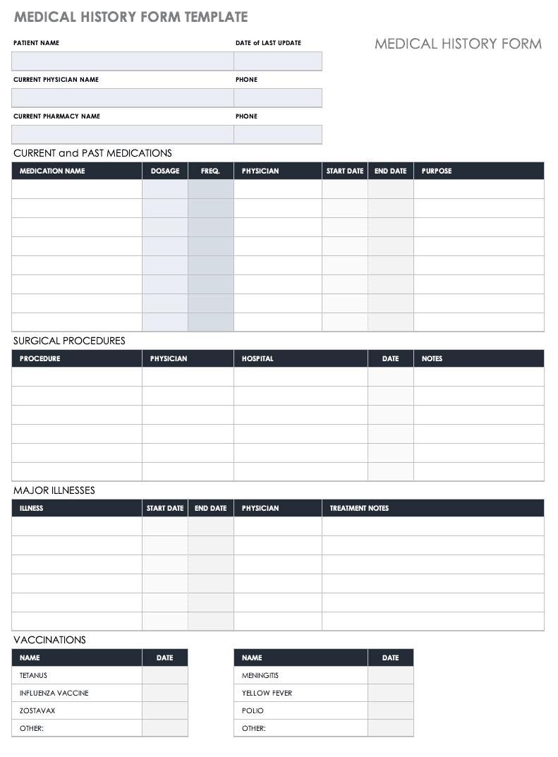 8 Personal Medical History Form Template Free Graphic Design Templates