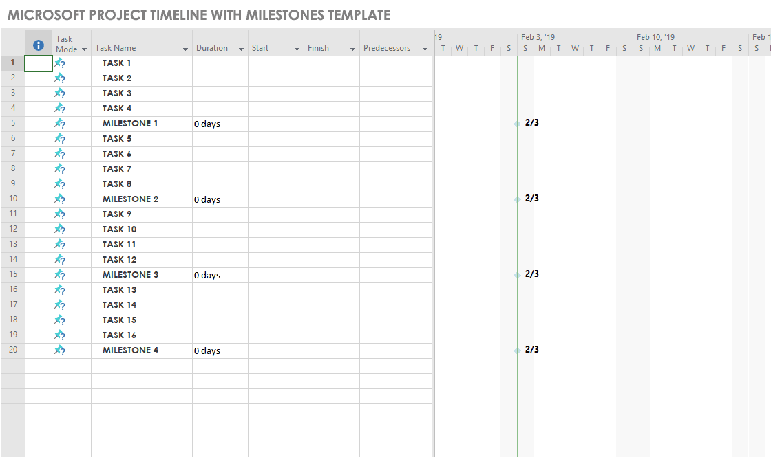 ms project timeline timescale format