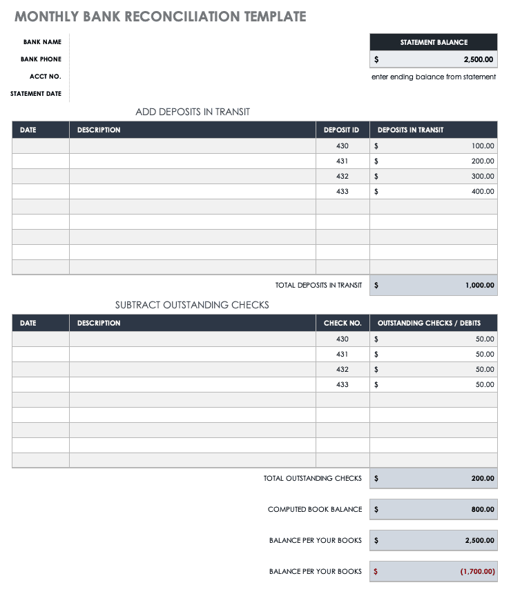 Free Bank Reconciliation Template TUTORE ORG Master of Documents