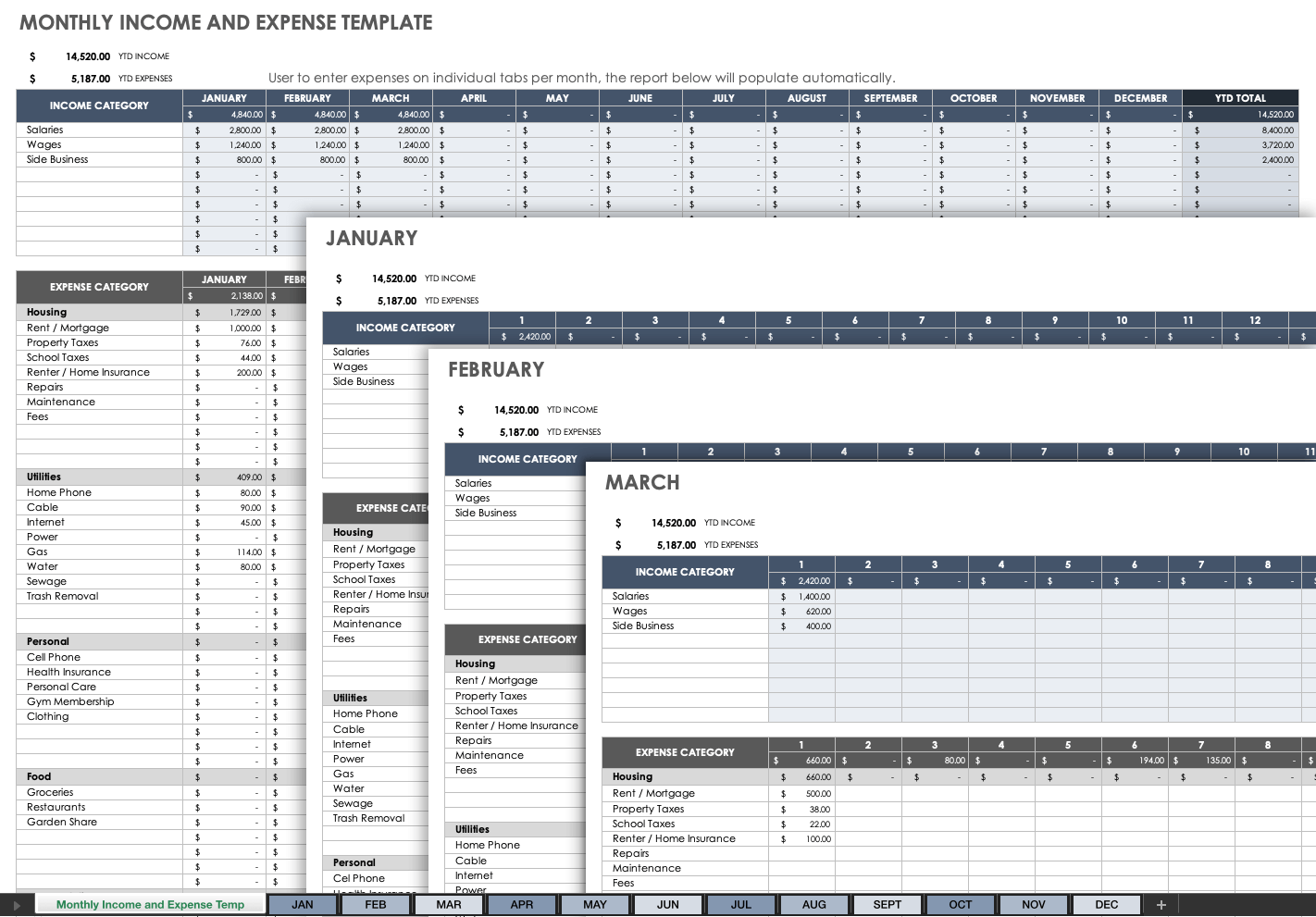 monthly expenses template google sheets