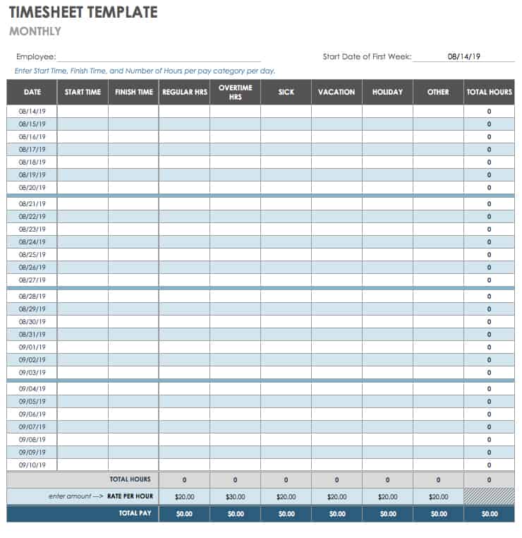 hours spreadsheet template free