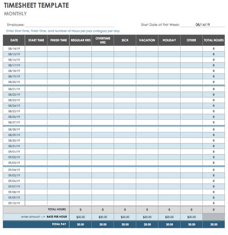 17 Free Timesheet and Time Card Templates | Smartsheet