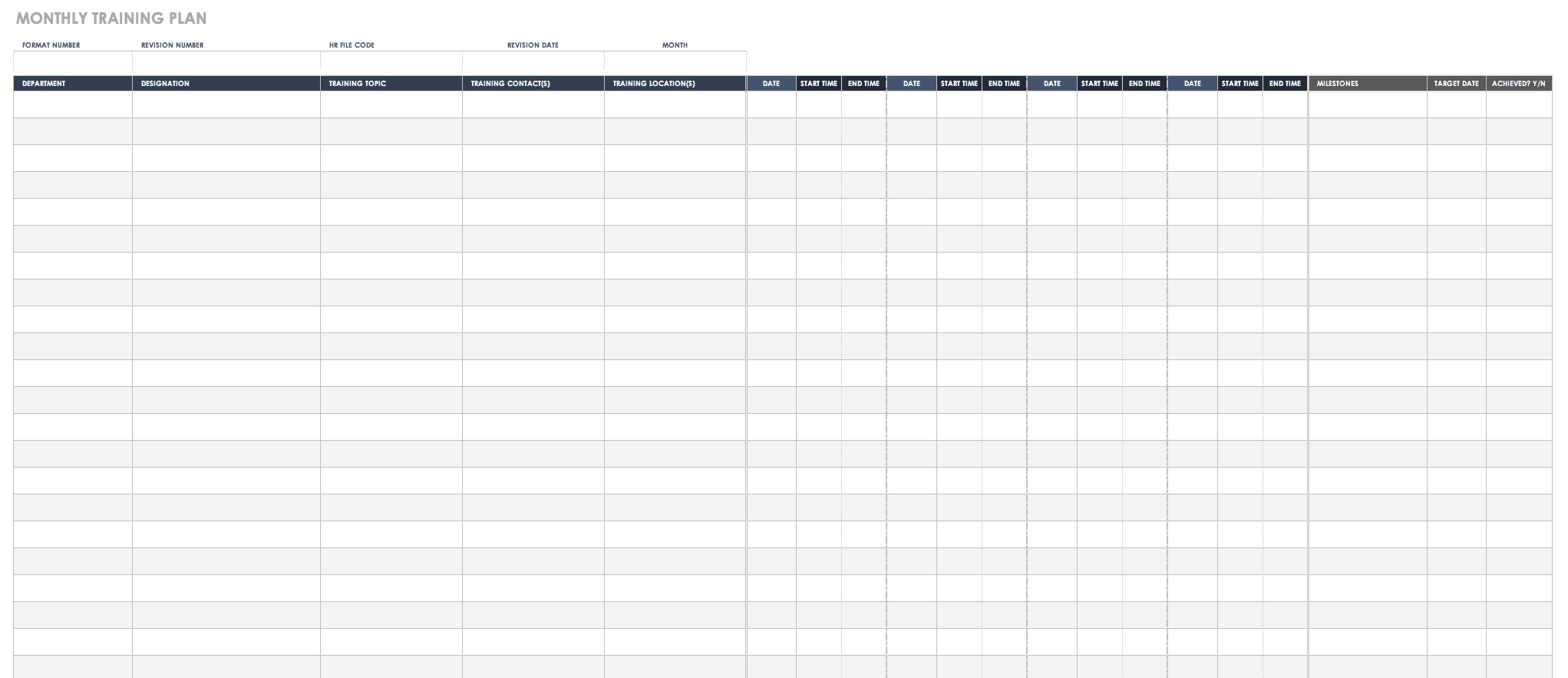 Training Plan Template Excel Free Download