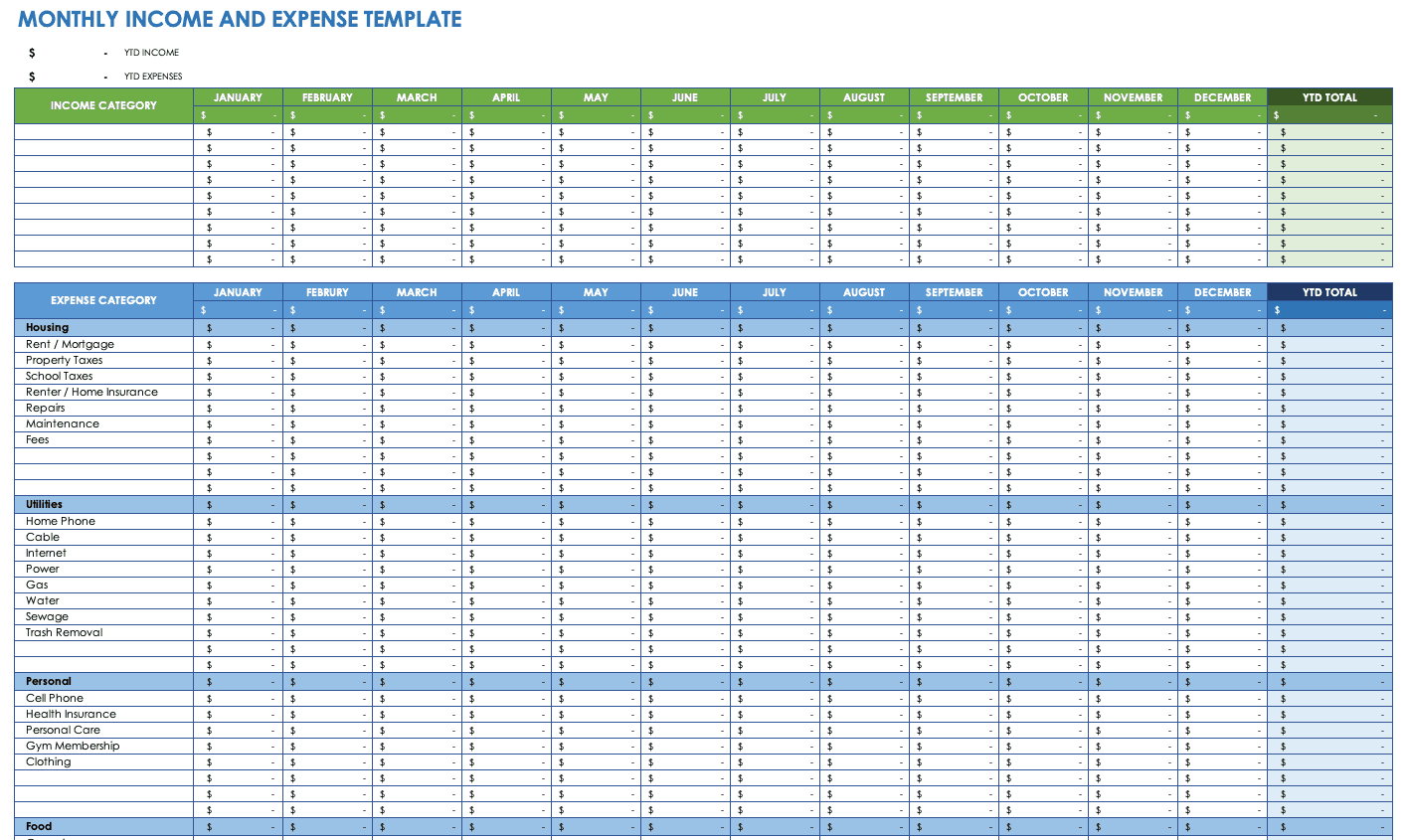 excel spreadsheet templates for monthly expenses