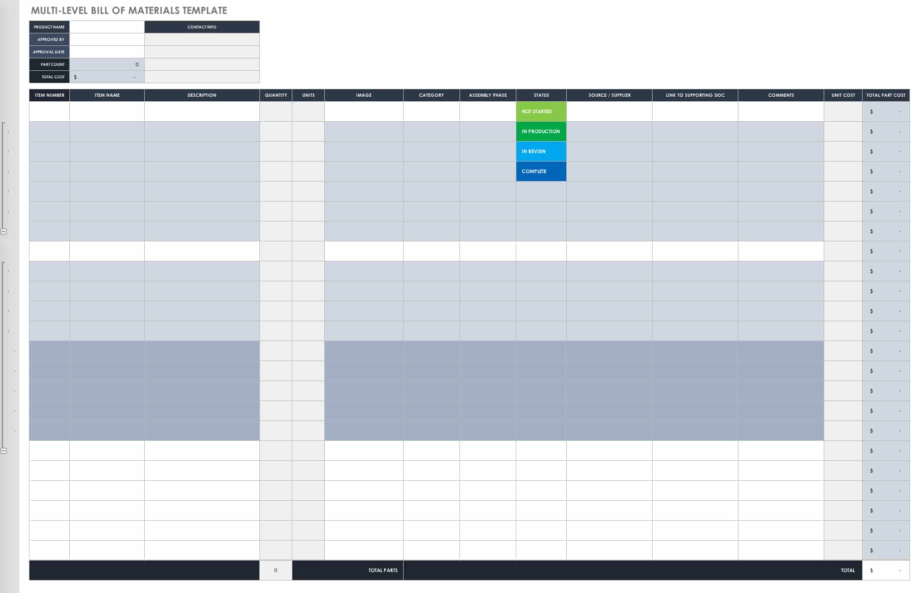 Build Of Materials Excel Template