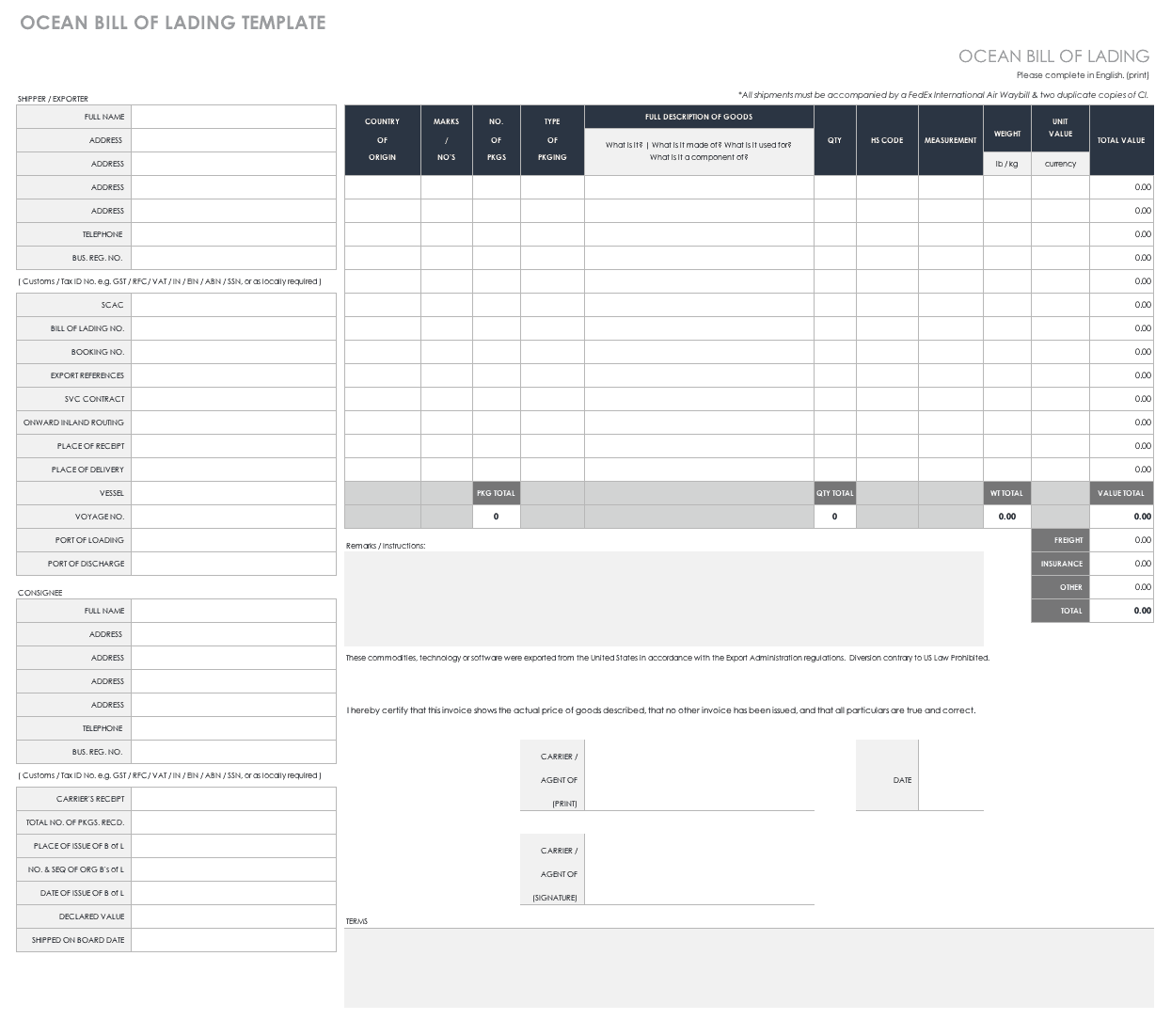 Straight Bill Of Lading Template Excel from www.smartsheet.com