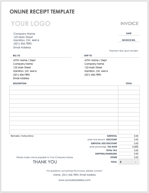 Document Receipt Template Word