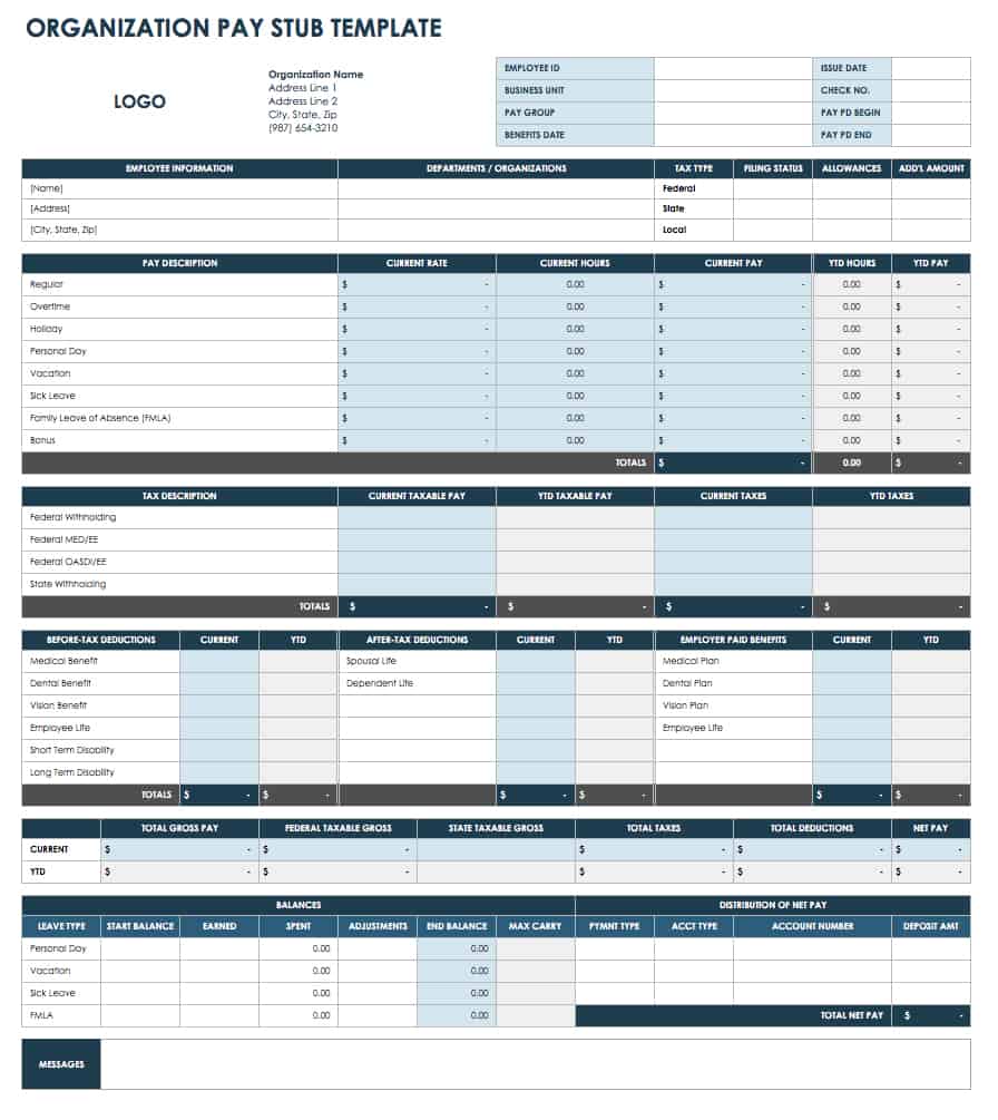 Free Pay Stub Templates Smartsheet