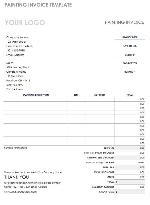 Paint Job Invoice Template HQ Printable Documents