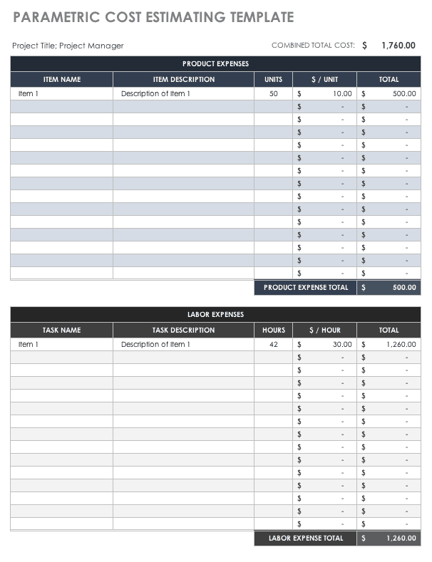 Free Estimate Templates Smartsheet