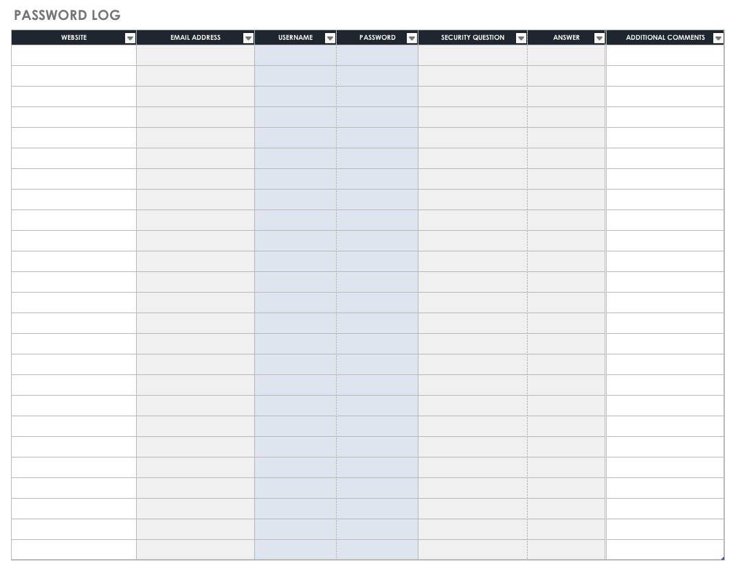 excel template tasklog