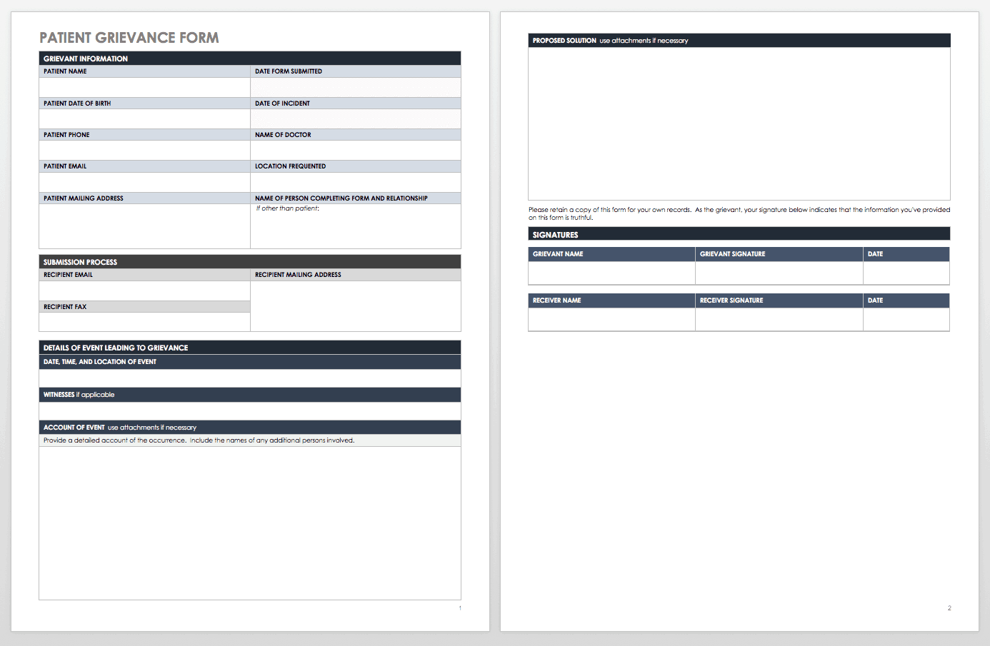 Free Grievance Form Templates | Smartsheet