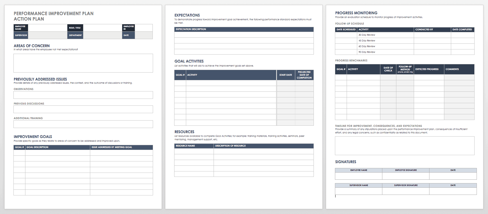 Performance Improvement Plan Template Word