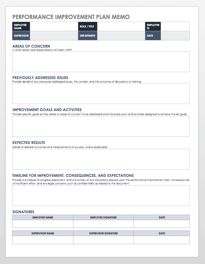 Performance Improvement Plan Templates Smartsheet