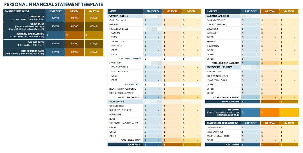 personal financial statement template excel