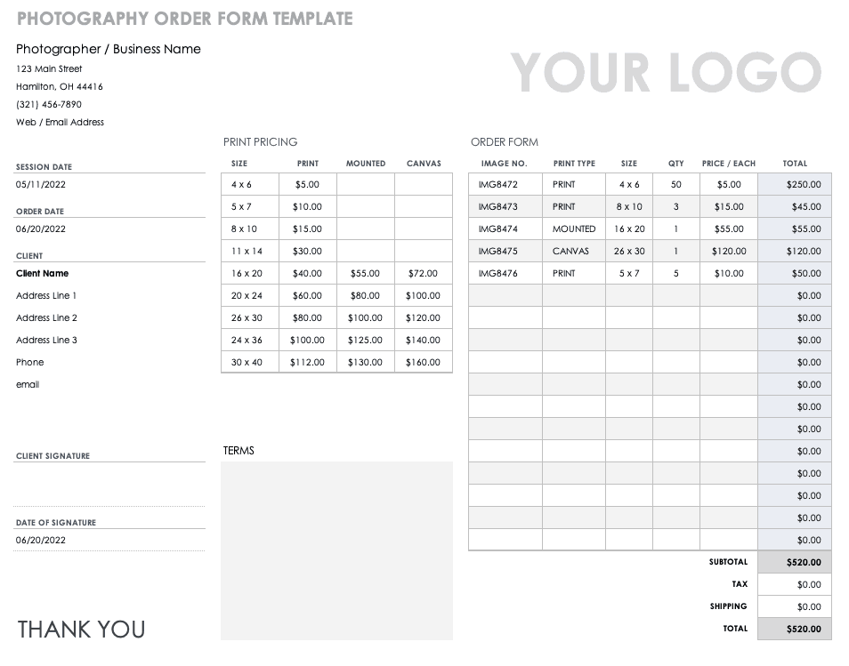 free order form templates smartsheet