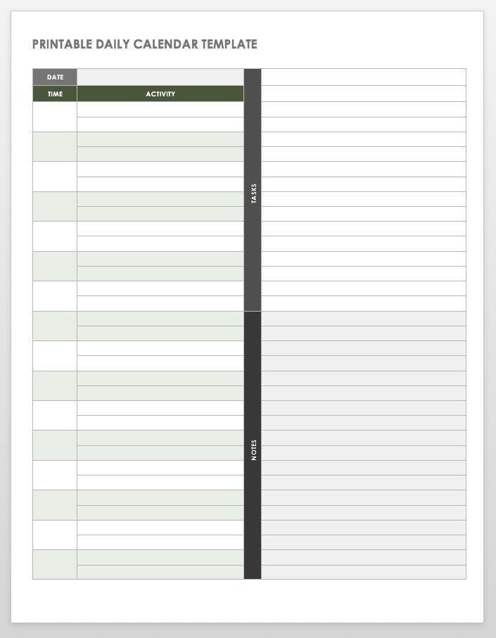 Free Printable Daily Calendar Templates