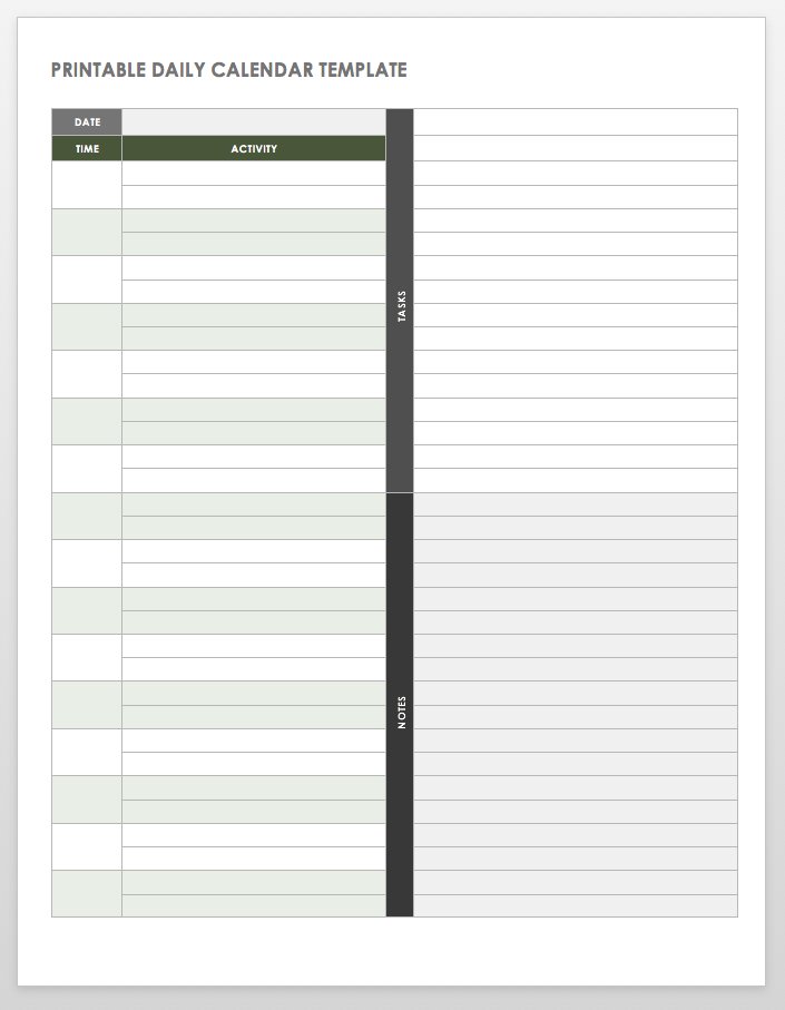 Calendar Daily Sheet 