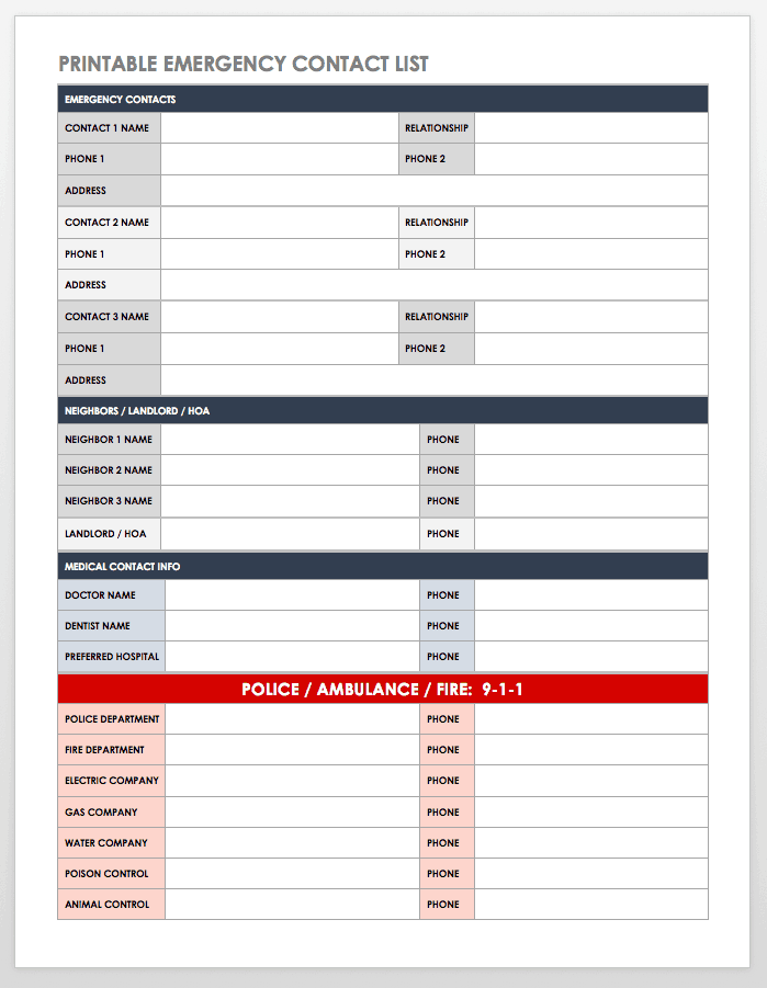 Emergency Number List Template Database