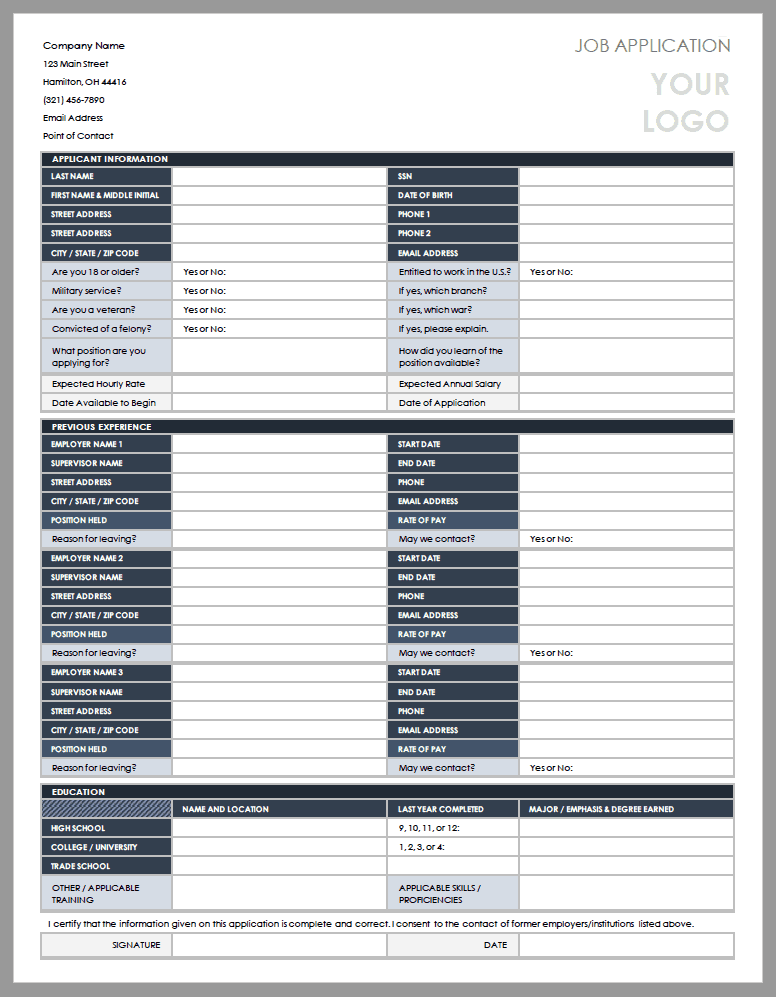 free employment application templates smartsheet