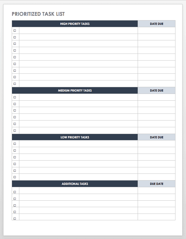 Manager Task List Template