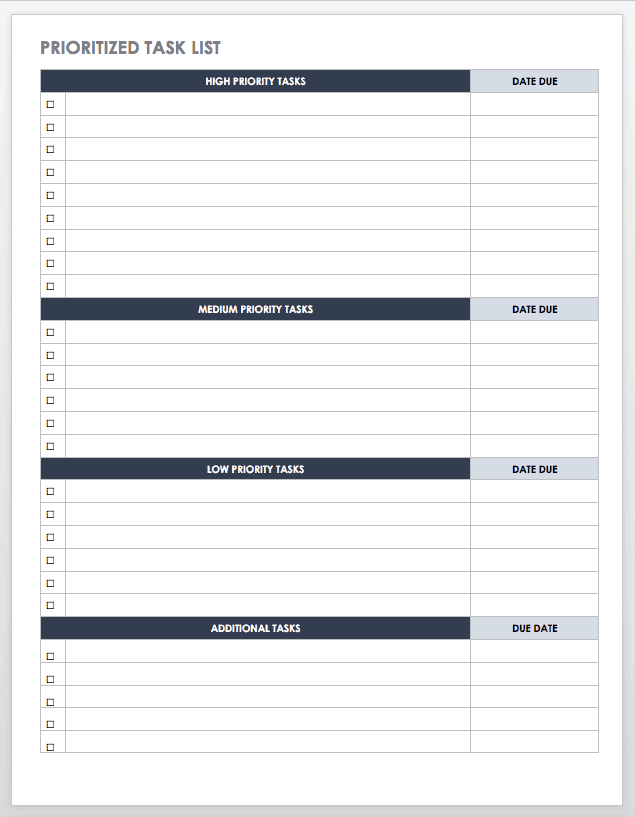 Printable Employee Task List Template