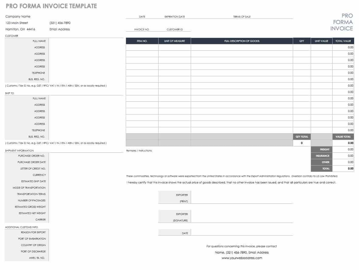 proforma invoice excel template