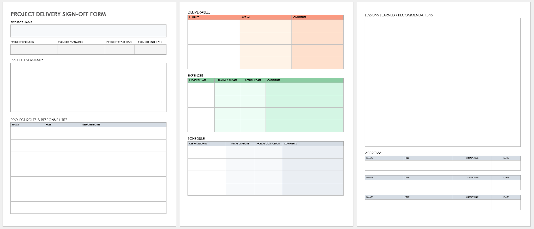 Project Management Sign Off Template