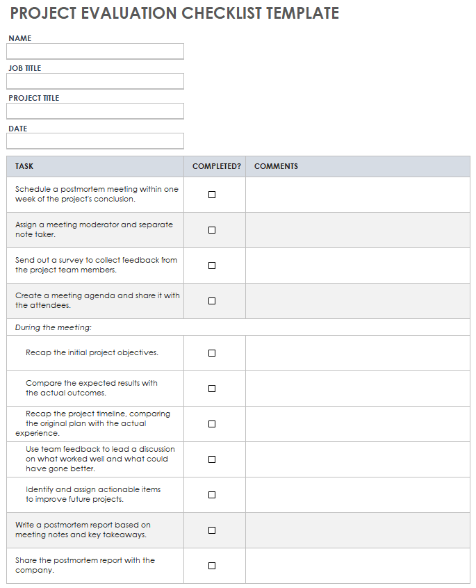 Project Management Evaluation Template