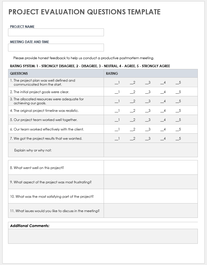 Free Project Evaluation Templates