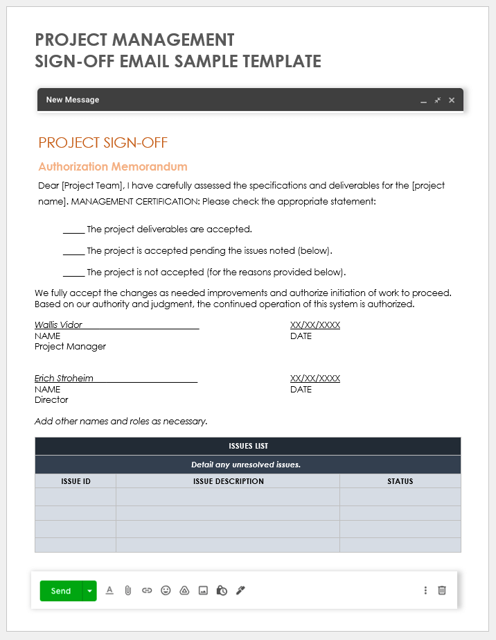 Project Management Sign Off Template