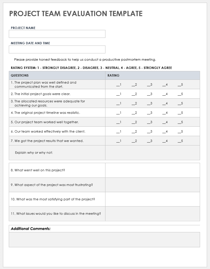 Free Project Evaluation Templates Smartsheet