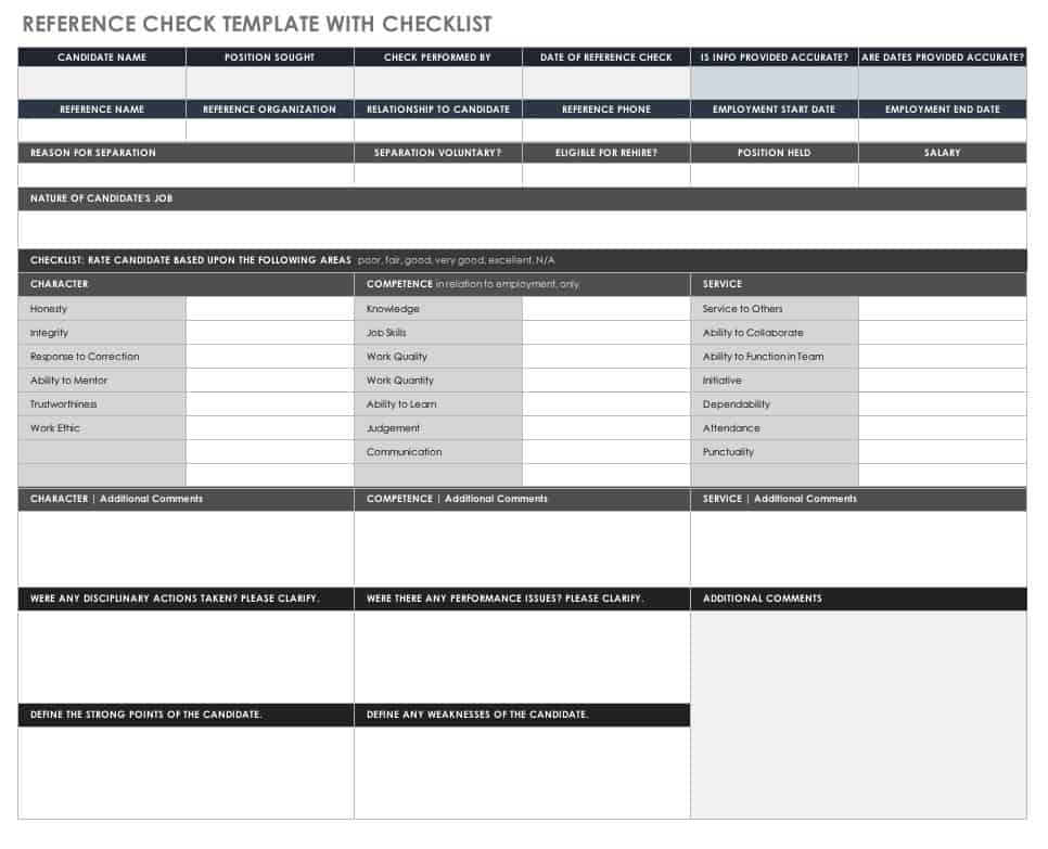 Free Reference Check Forms Smartsheet