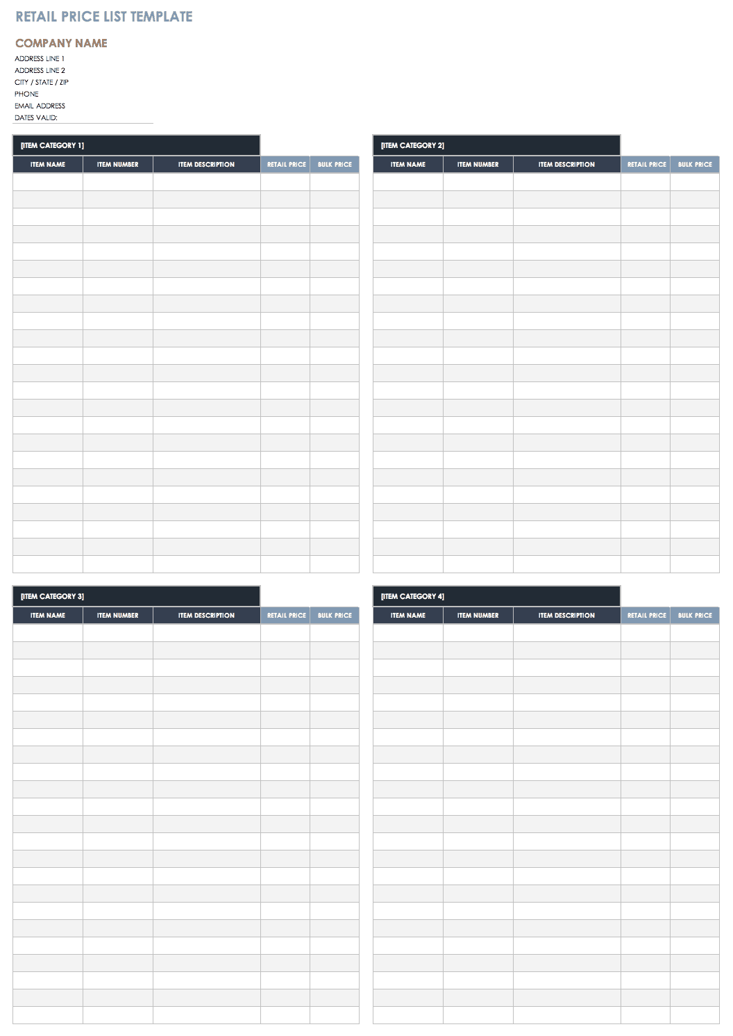 Product Pricing Template Google Sheets