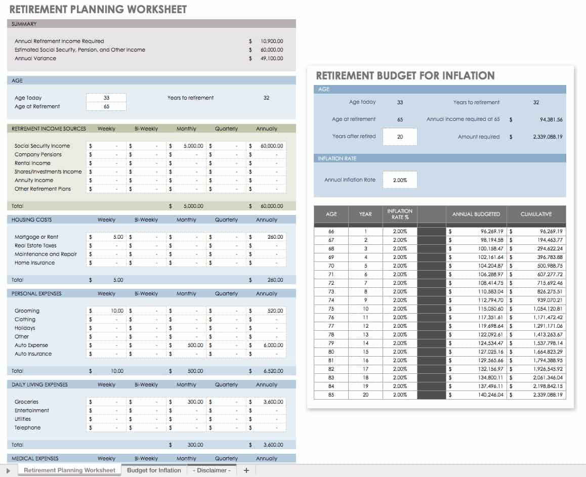 financial planning templates excel free