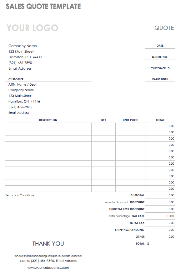 Free Job Quote Templates Smartsheet