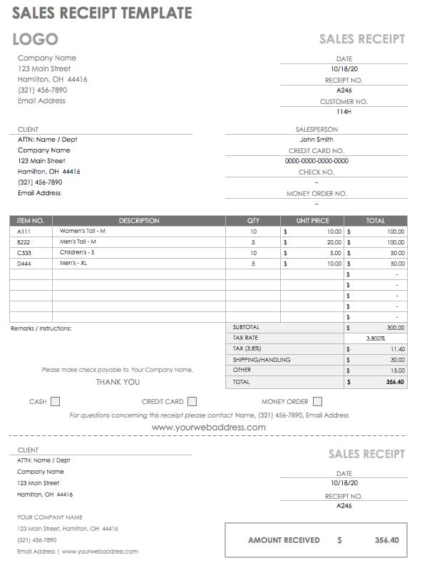 free printable payment receipt form