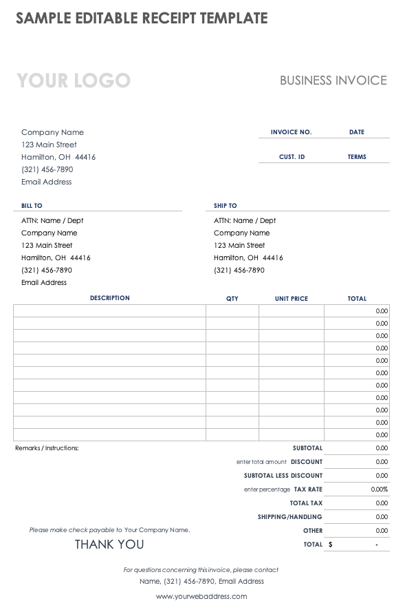 invoice excel template free