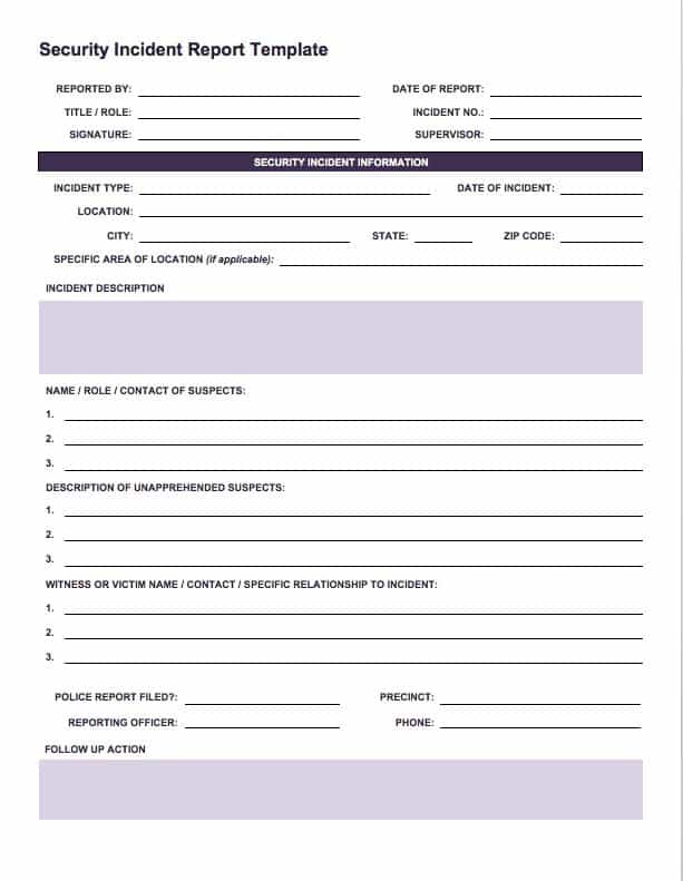 fire incident report template