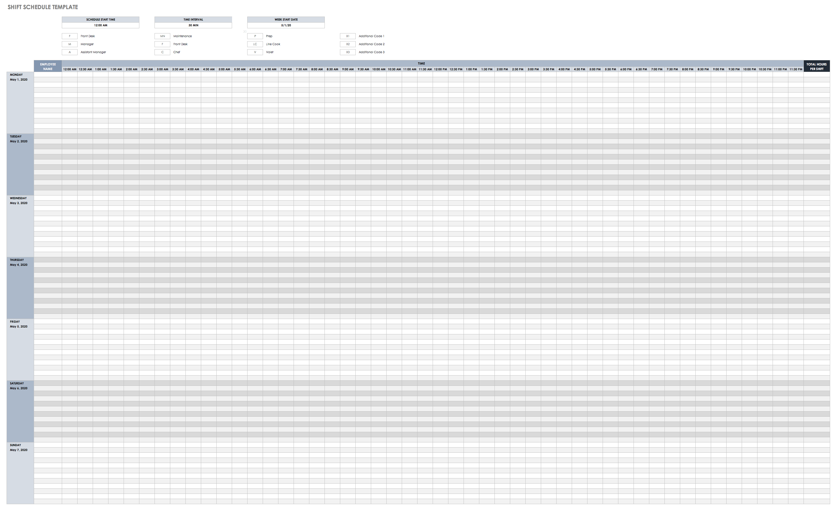 excel daily work schedule template