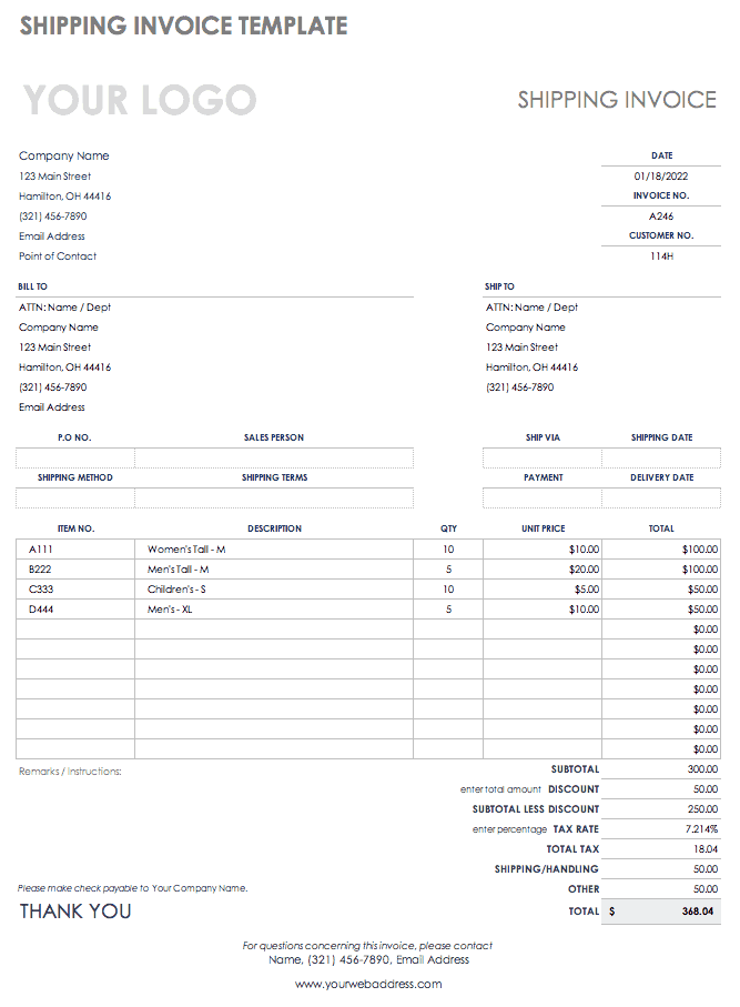 16+ Shipping Invoice Template Excel DocTemplates