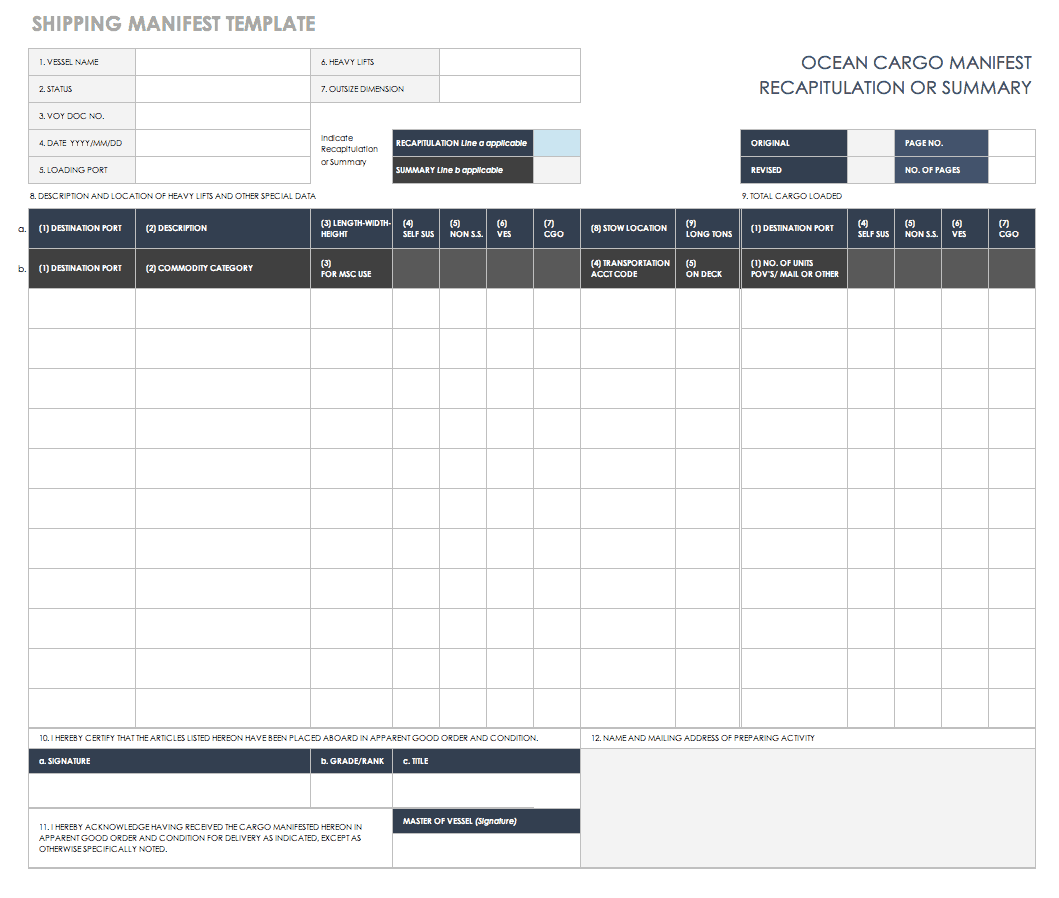 shipping manifest template