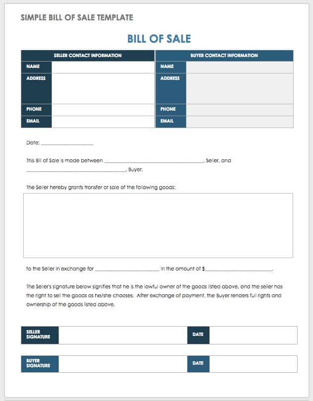 15 Free Bill of Sale Templates Smartsheet