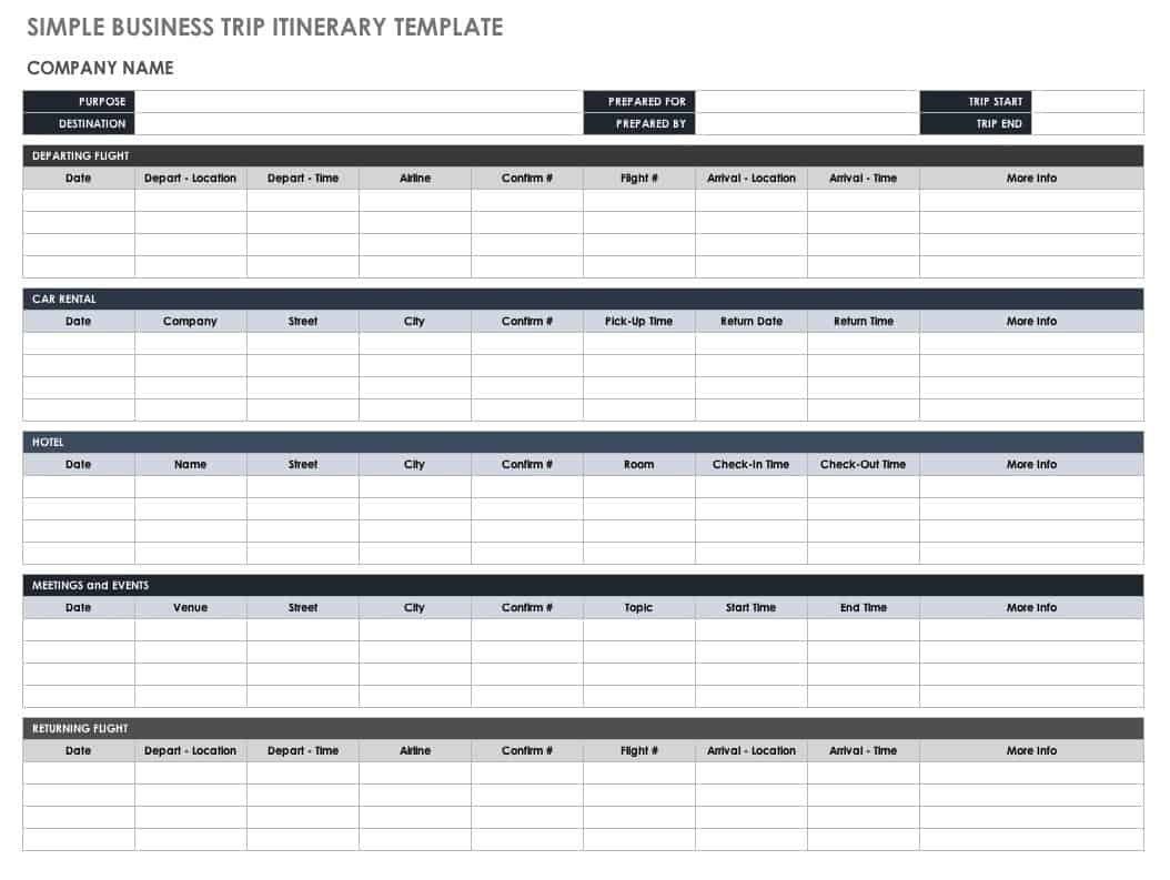 business trip itinerary planner format