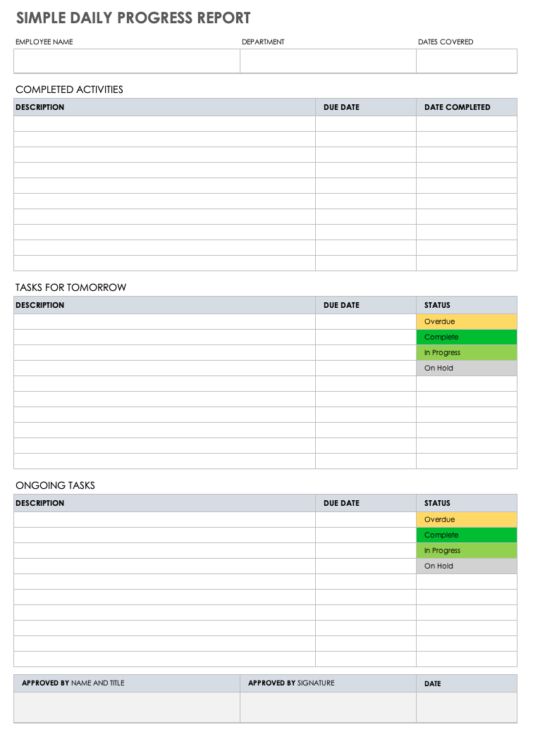 Daily Work Report Format Excel Free Tutorial Pics